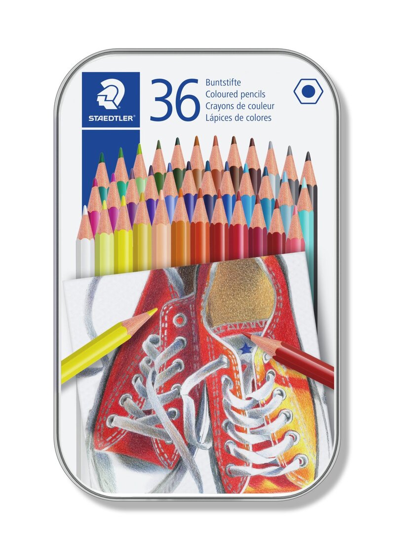 STAEDTLER färgpennor i metallask, 36 assorterade färger